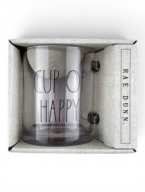 NWT Rae Dunn Large Letters CUP OF HAPPY Glass Mug 18oz
